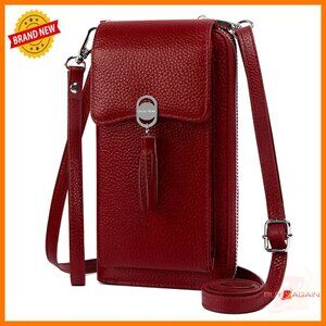 Small Genuine Leather Crossbody Bag RFID Blocking Phone Wallet Purse